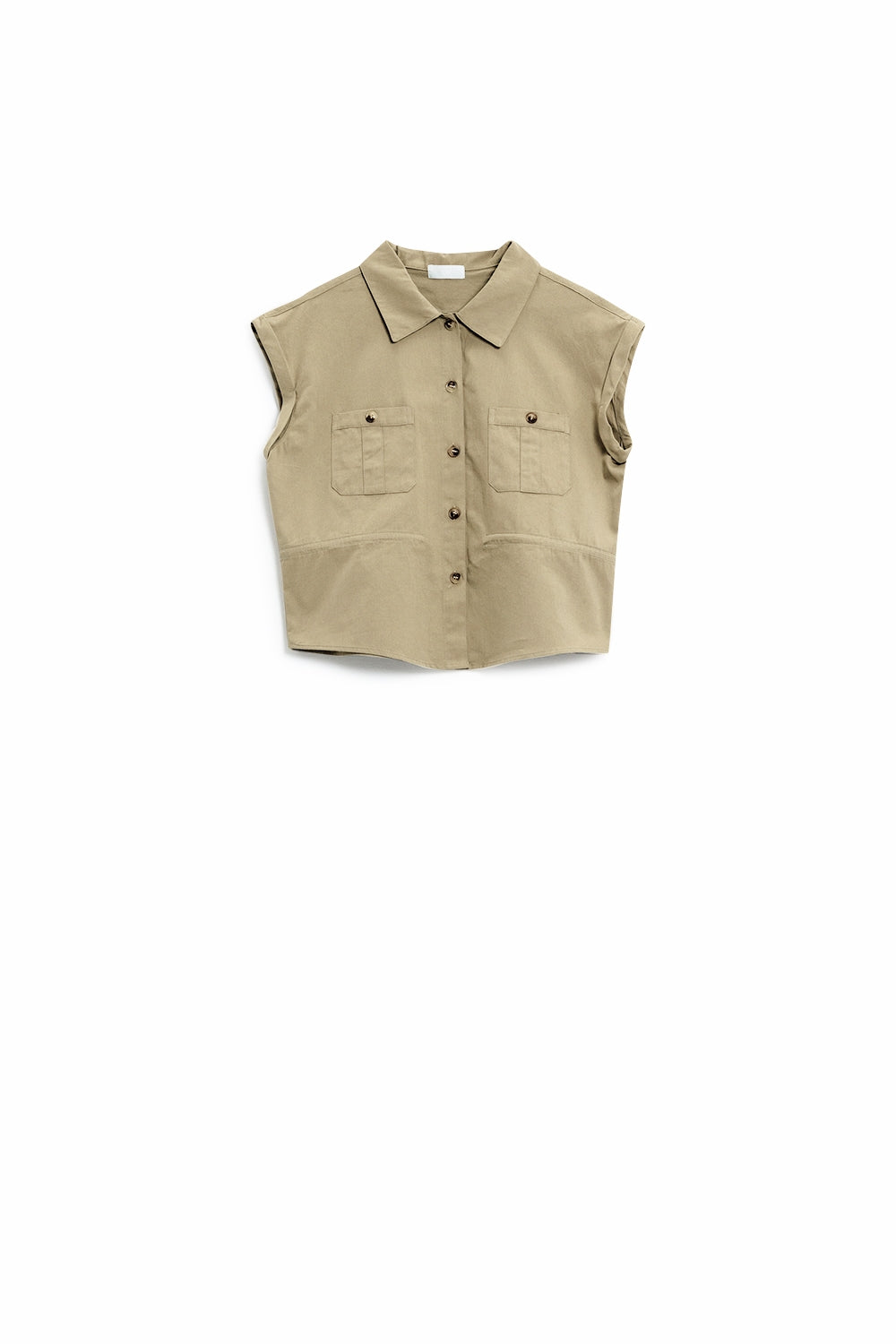 Khaki Devon Cropped Button-Up