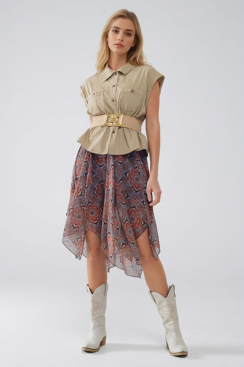 Khaki Devon Cropped Button-Up