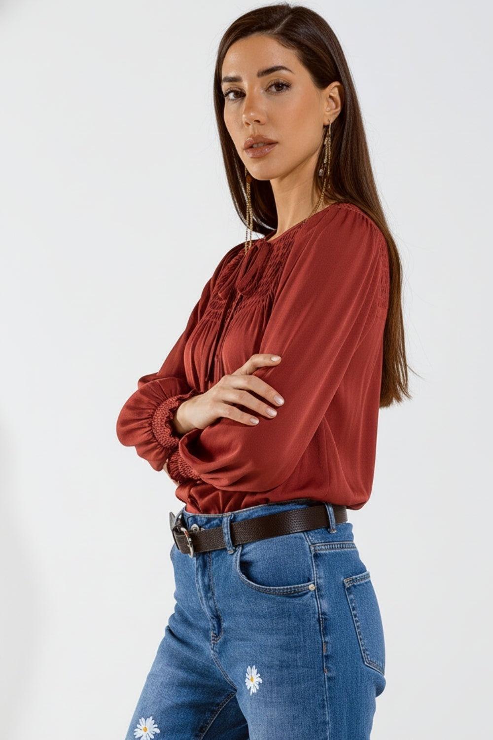 Leighton Satin Blouse in Red
