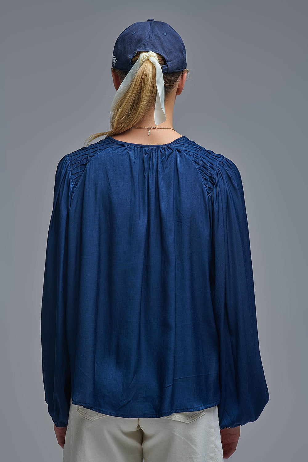 Leighton Satin Blouse in Blue