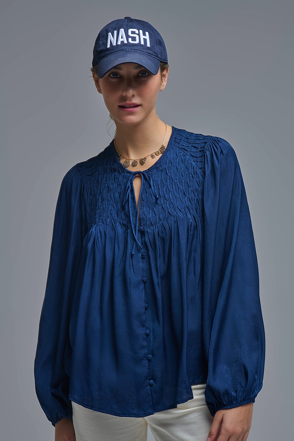 Leighton Satin Blouse in Blue