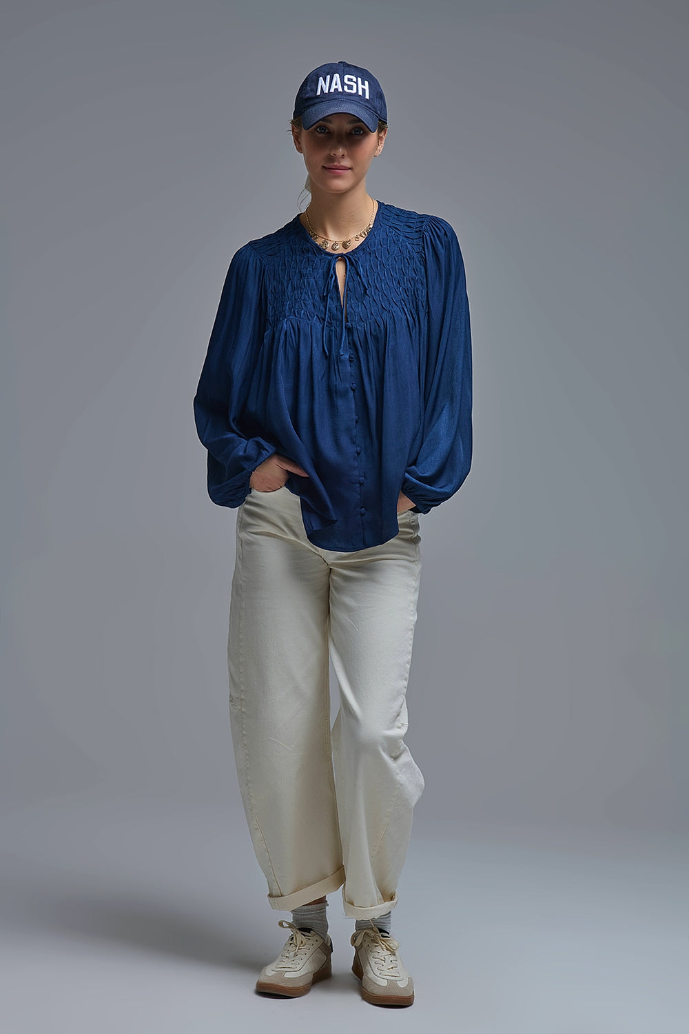 Leighton Satin Blouse in Blue