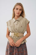 Khaki Devon Cropped Button-Up